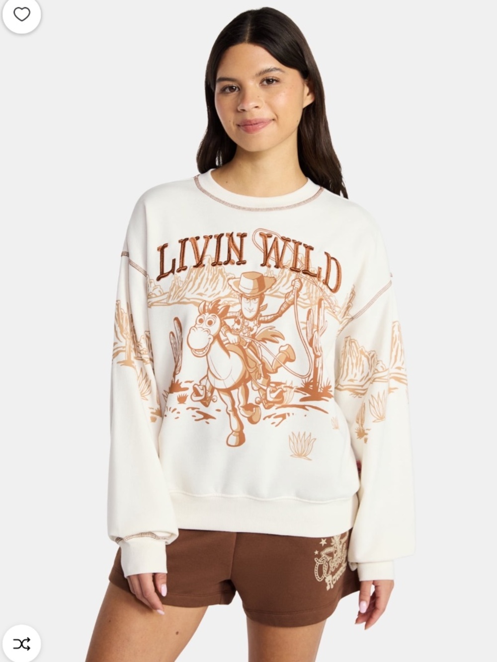 Toy Story Women’s Ivory Woody and Bullseye Graphic Fleece Sweatshirt Size XS NWT - Picture 2 of 6